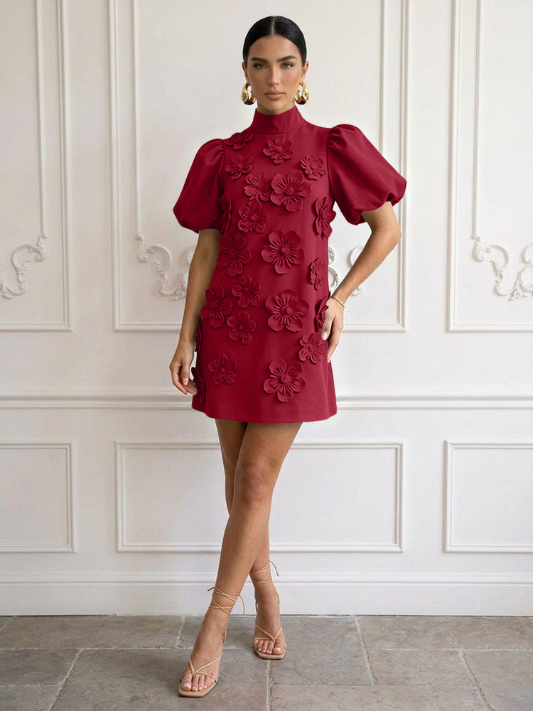 Jersey A-Line High Neck Cocktail Dresses with 3D Flowers