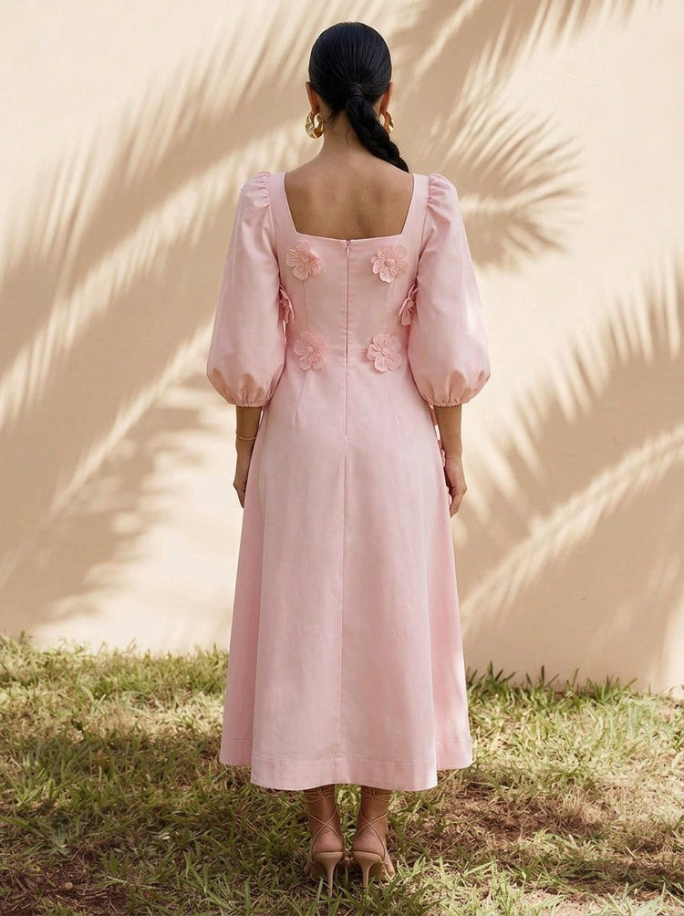 Jersey A-Line Square Neck Cocktail Dresses with 3D Flowers