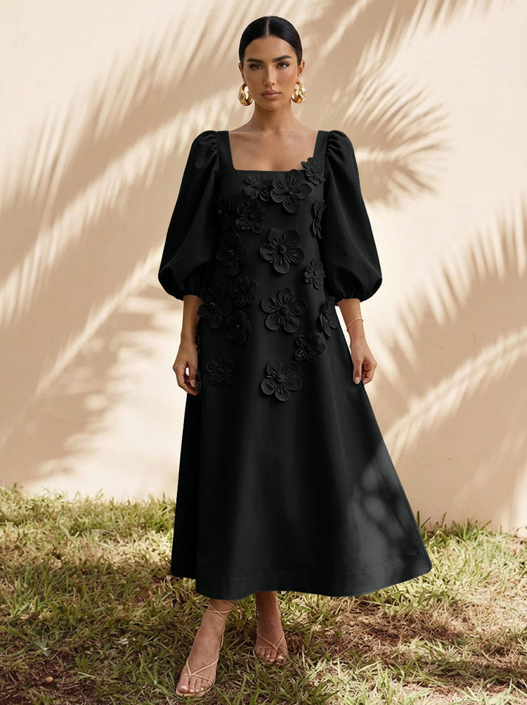 Jersey A-Line Square Neck Cocktail Dresses with 3D Flowers