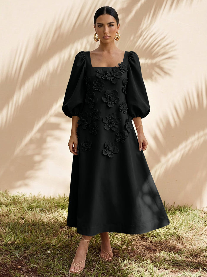 Jersey A-Line Square Neck Cocktail Dresses with 3D Flowers