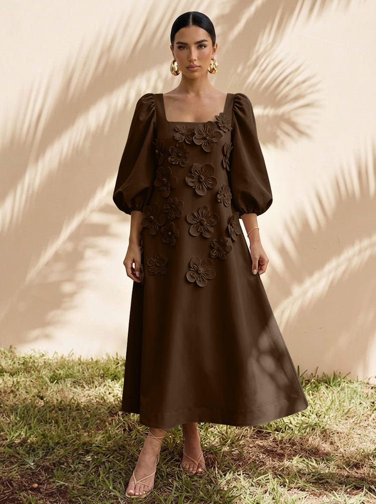 Jersey A-Line Square Neck Cocktail Dresses with 3D Flowers