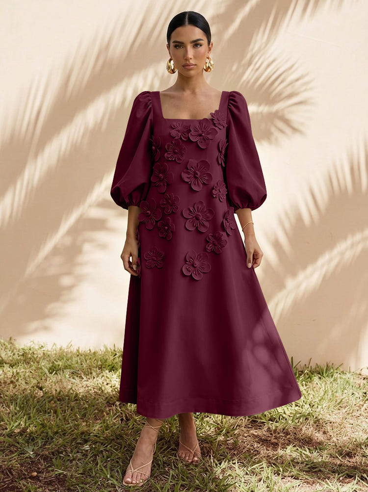 Jersey A-Line Square Neck Cocktail Dresses with 3D Flowers