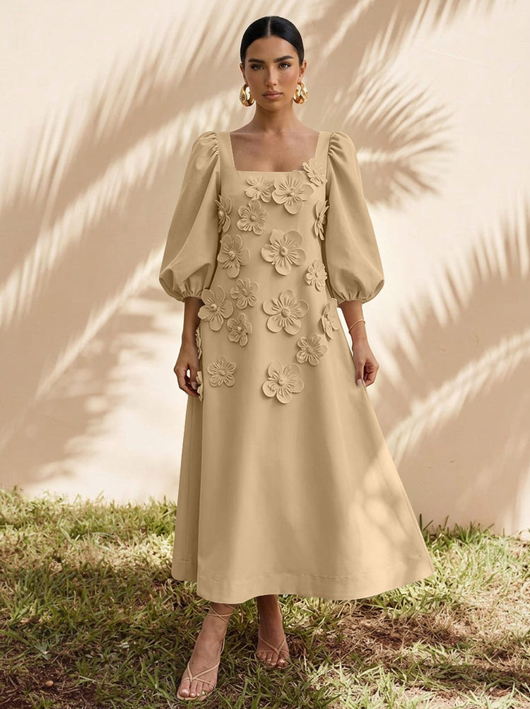 Jersey A-Line Square Neck Cocktail Dresses with 3D Flowers