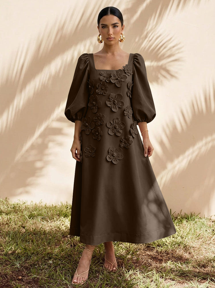 Jersey A-Line Square Neck Cocktail Dresses with 3D Flowers