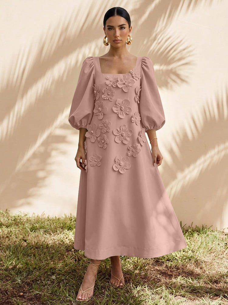 Jersey A-Line Square Neck Cocktail Dresses with 3D Flowers