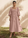 Jersey A-Line Square Neck Cocktail Dresses with 3D Flowers