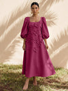 Jersey A-Line Square Neck Cocktail Dresses with 3D Flowers