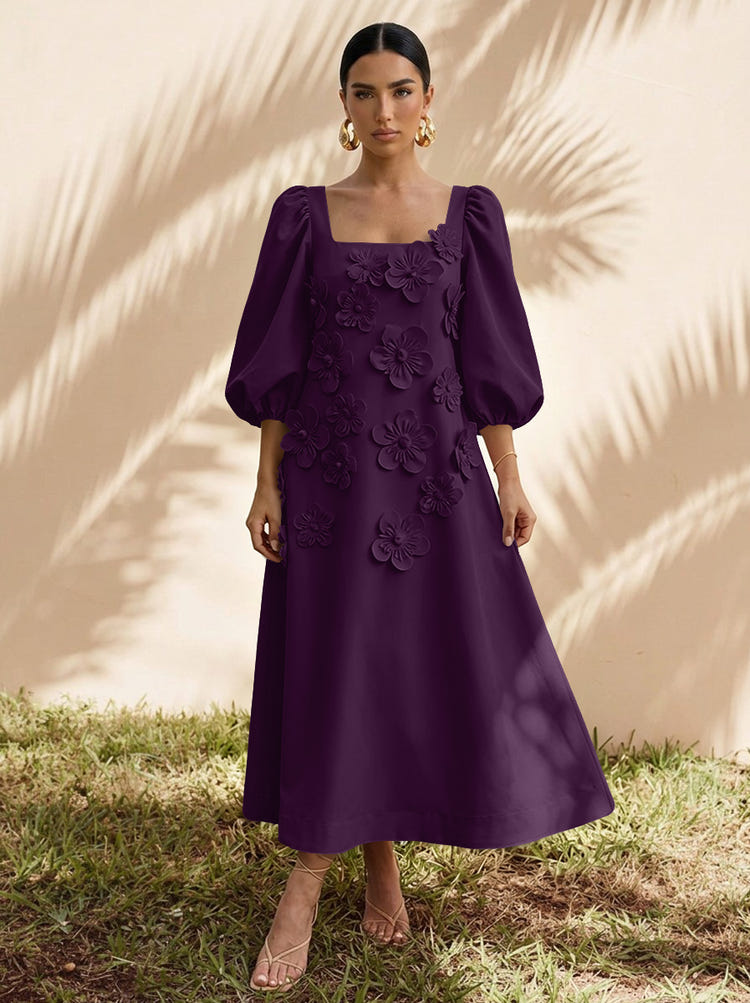 Jersey A-Line Square Neck Cocktail Dresses with 3D Flowers