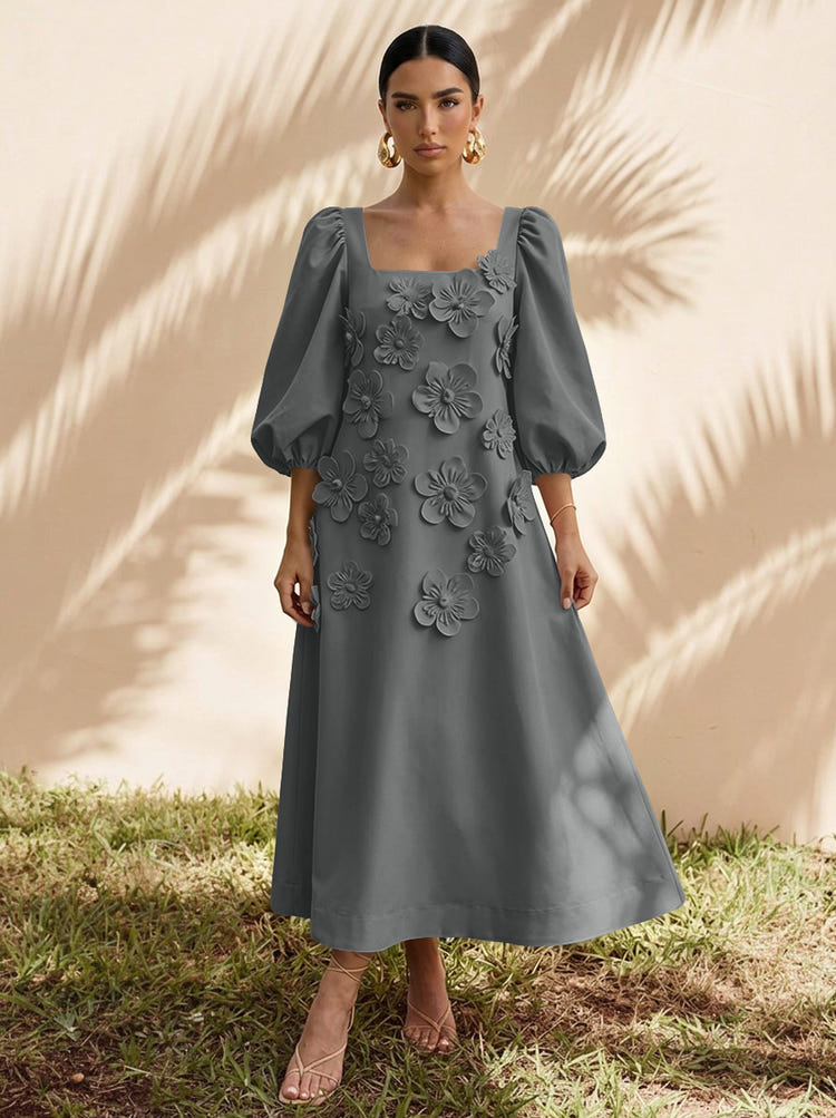 Jersey A-Line Square Neck Cocktail Dresses with 3D Flowers