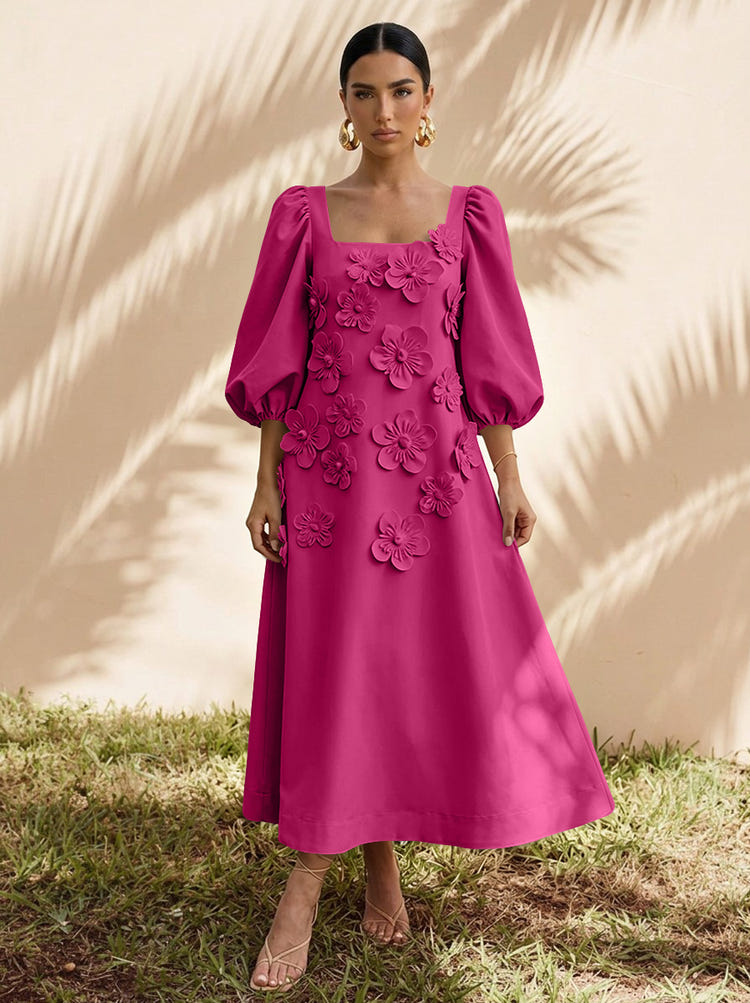 Jersey A-Line Square Neck Cocktail Dresses with 3D Flowers