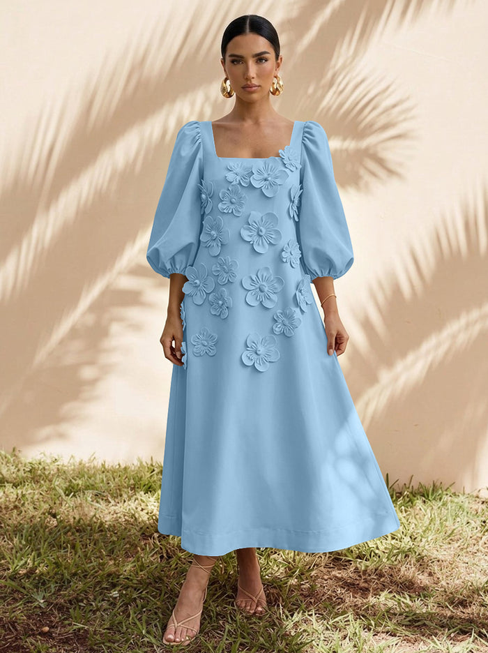 Jersey A-Line Square Neck Cocktail Dresses with 3D Flowers