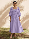 Jersey A-Line Square Neck Cocktail Dresses with 3D Flowers