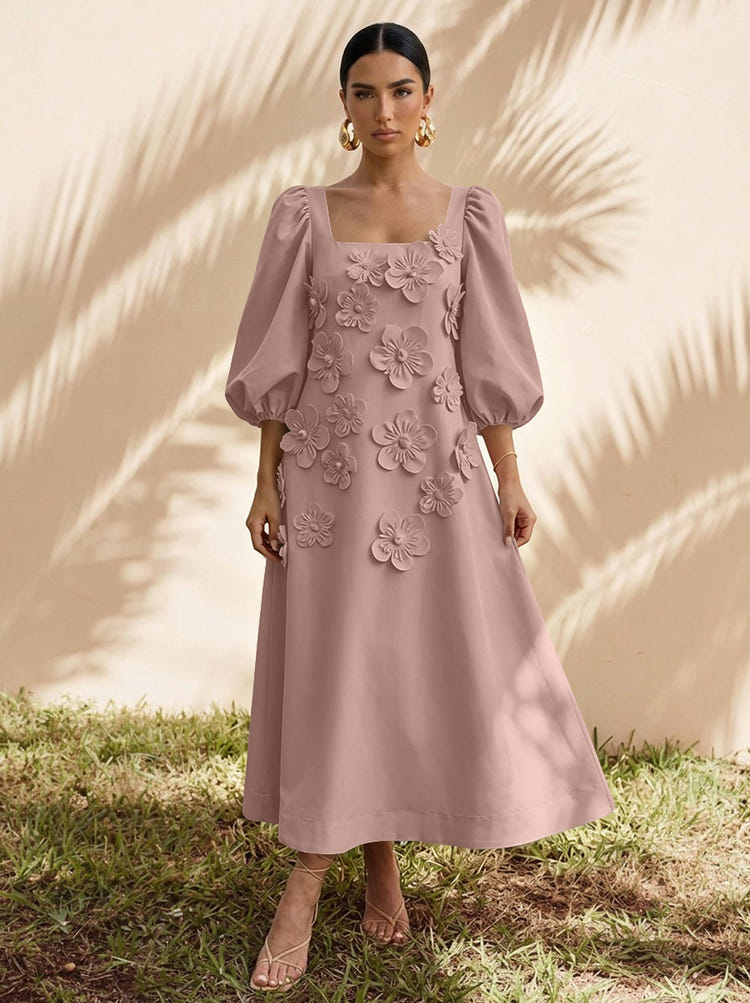 Jersey A-Line Square Neck Cocktail Dresses with 3D Flowers
