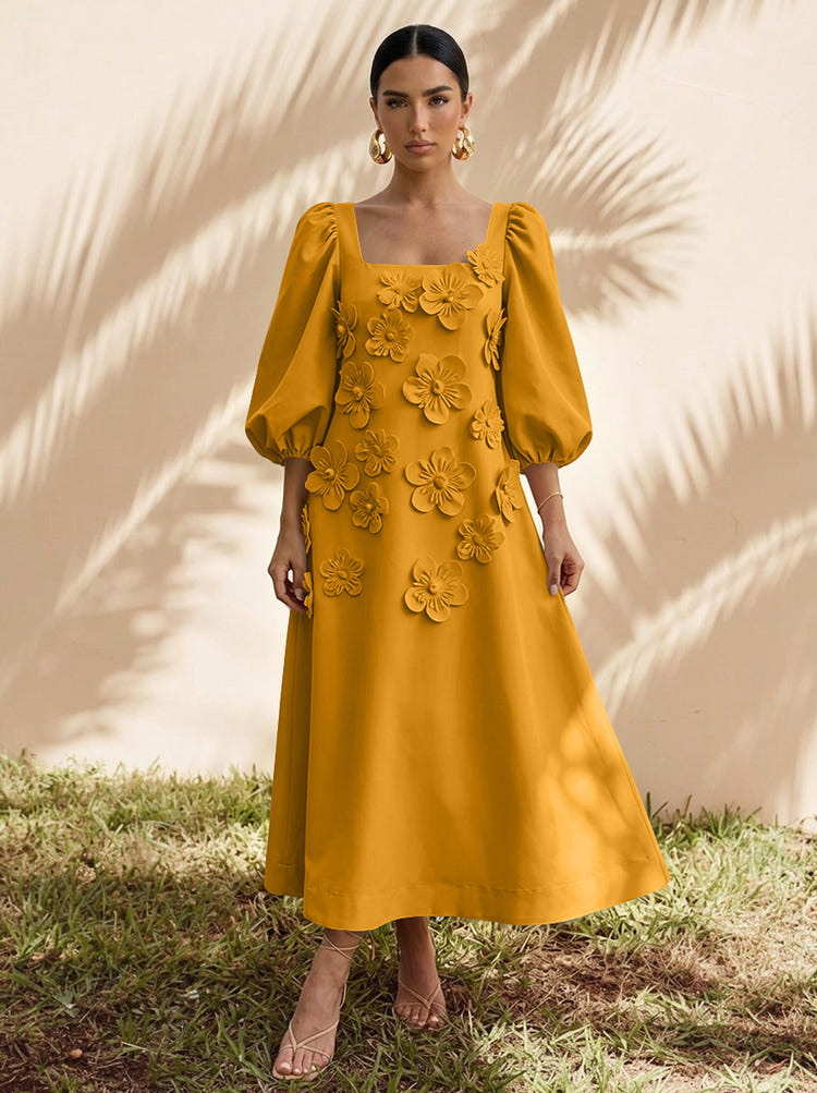 Jersey A-Line Square Neck Cocktail Dresses with 3D Flowers