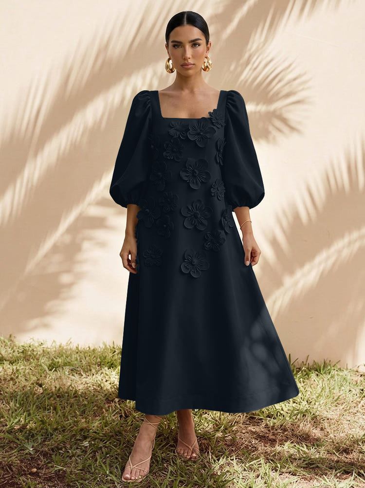 Jersey A-Line Square Neck Cocktail Dresses with 3D Flowers