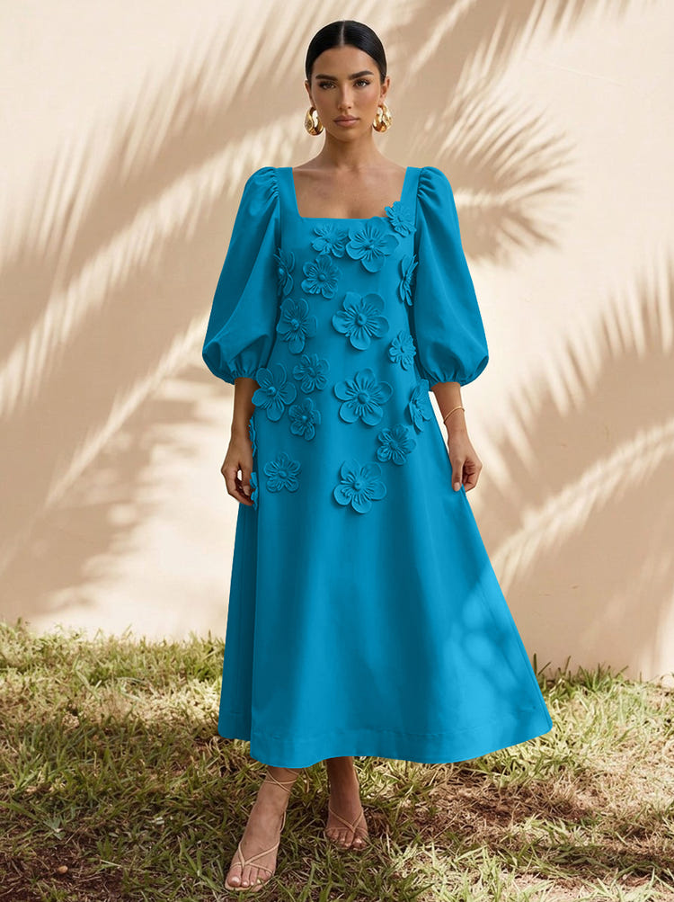Jersey A-Line Square Neck Cocktail Dresses with 3D Flowers