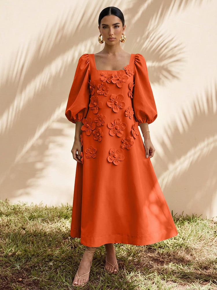 Jersey A-Line Square Neck Cocktail Dresses with 3D Flowers