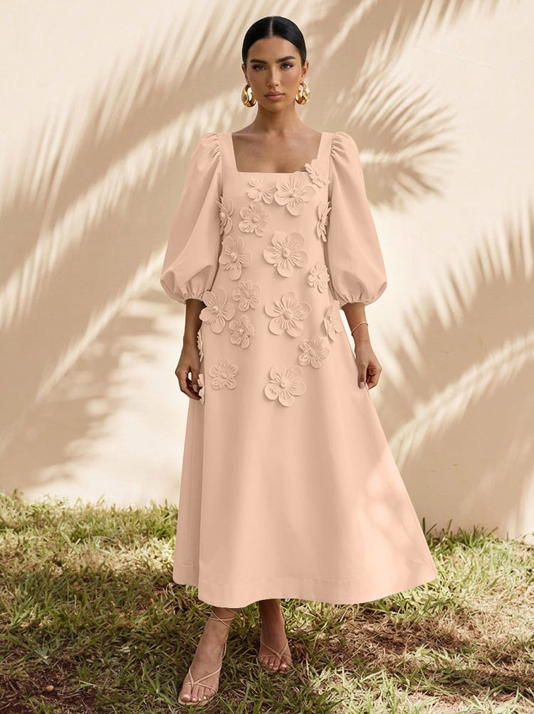 Jersey A-Line Square Neck Cocktail Dresses with 3D Flowers