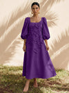 Jersey A-Line Square Neck Cocktail Dresses with 3D Flowers