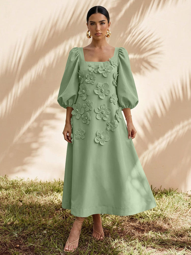 Jersey A-Line Square Neck Cocktail Dresses with 3D Flowers