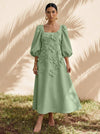Jersey A-Line Square Neck Cocktail Dresses with 3D Flowers