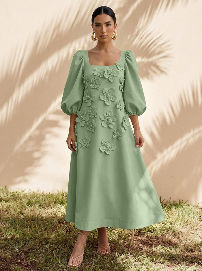 Jersey A-Line Square Neck Cocktail Dresses with 3D Flowers