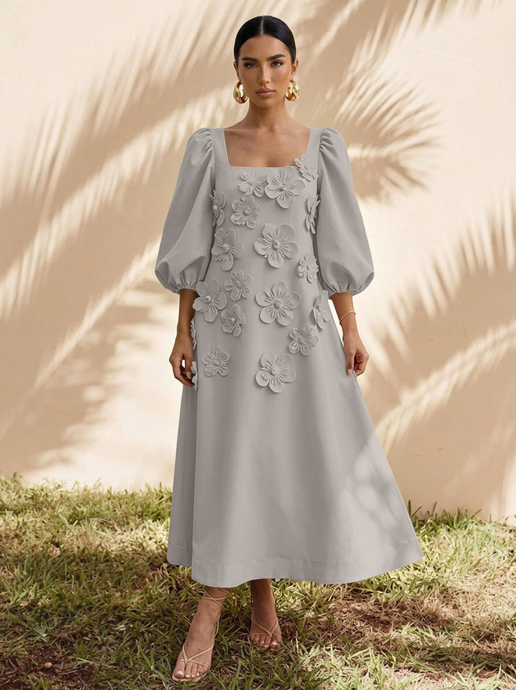 Jersey A-Line Square Neck Cocktail Dresses with 3D Flowers
