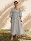 Jersey A-Line Square Neck Cocktail Dresses with 3D Flowers