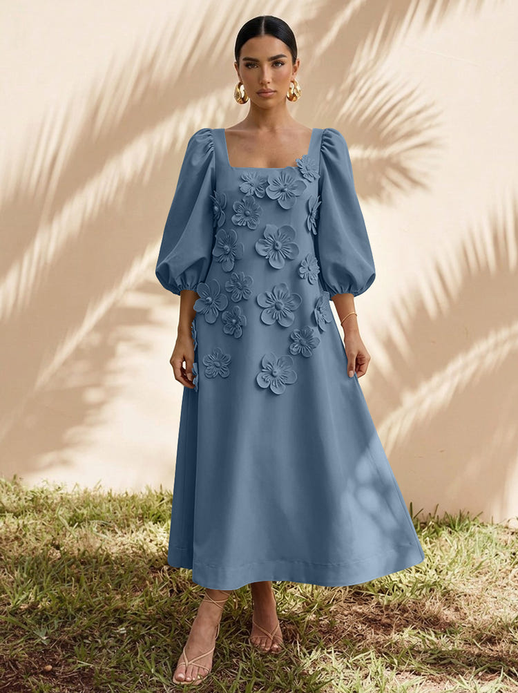 Jersey A-Line Square Neck Cocktail Dresses with 3D Flowers
