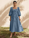 Jersey A-Line Square Neck Cocktail Dresses with 3D Flowers