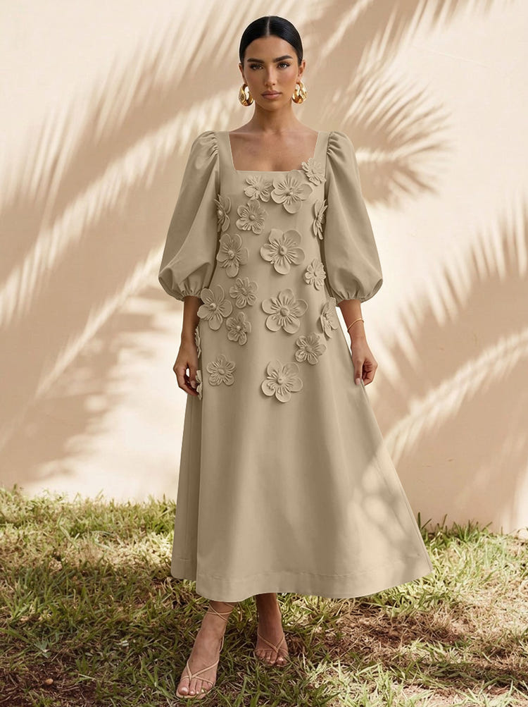 Jersey A-Line Square Neck Cocktail Dresses with 3D Flowers