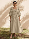 Jersey A-Line Square Neck Cocktail Dresses with 3D Flowers
