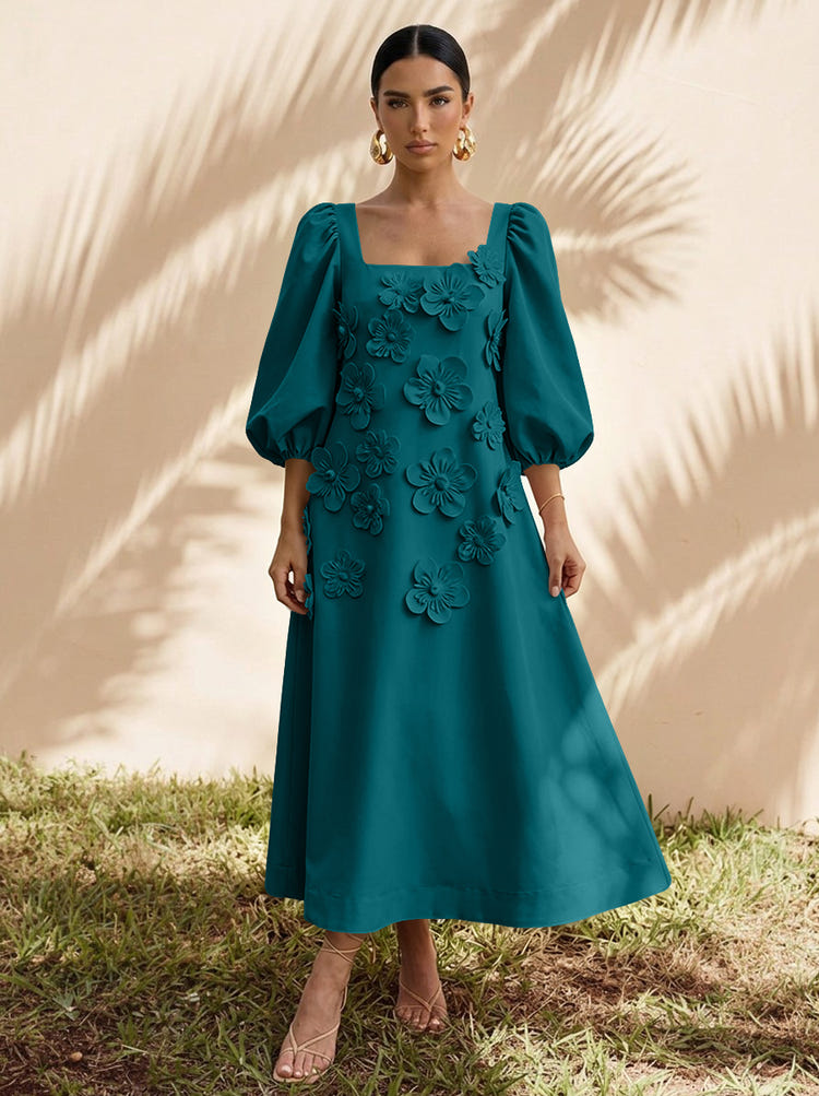 Jersey A-Line Square Neck Cocktail Dresses with 3D Flowers