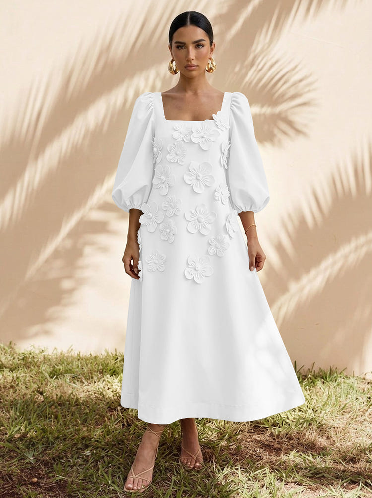 Jersey A-Line Square Neck Cocktail Dresses with 3D Flowers
