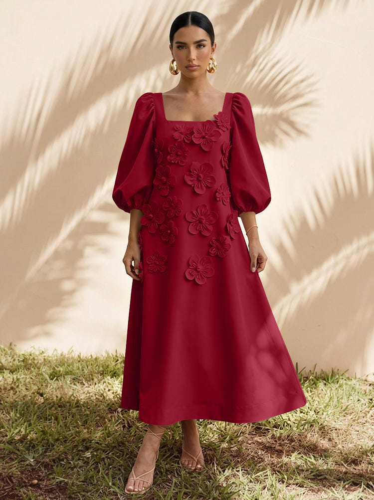 Jersey A-Line Square Neck Cocktail Dresses with 3D Flowers