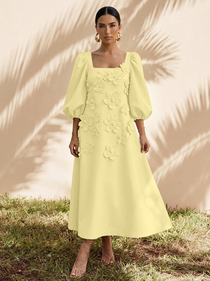 Jersey A-Line Square Neck Cocktail Dresses with 3D Flowers