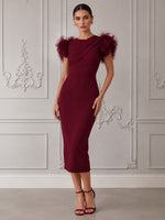 Jersey Bodycon Crew Neck Cocktail Dresses with Feathers