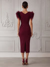 Jersey Bodycon Crew Neck Cocktail Dresses with Feathers