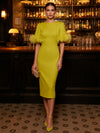 Jersey Sheath Boat Neck  Cocktail Dresses with Luxurious Fluffy Feather Cuff Details