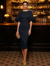 Jersey Sheath Boat Neck  Cocktail Dresses with Luxurious Fluffy Feather Cuff Details