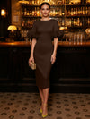 Jersey Sheath Boat Neck  Cocktail Dresses with Luxurious Fluffy Feather Cuff Details