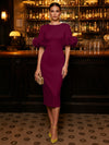 Jersey Sheath Boat Neck  Cocktail Dresses with Luxurious Fluffy Feather Cuff Details