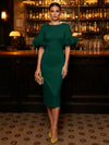 Jersey Sheath Boat Neck  Cocktail Dresses with Luxurious Fluffy Feather Cuff Details