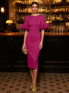 Jersey Sheath Boat Neck  Cocktail Dresses with Luxurious Fluffy Feather Cuff Details