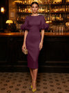 Jersey Sheath Boat Neck  Cocktail Dresses with Luxurious Fluffy Feather Cuff Details