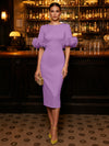 Jersey Sheath Boat Neck  Cocktail Dresses with Luxurious Fluffy Feather Cuff Details