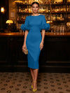 Jersey Sheath Boat Neck  Cocktail Dresses with Luxurious Fluffy Feather Cuff Details