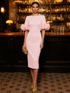 Jersey Sheath Boat Neck  Cocktail Dresses with Luxurious Fluffy Feather Cuff Details