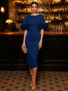 Jersey Sheath Boat Neck  Cocktail Dresses with Luxurious Fluffy Feather Cuff Details