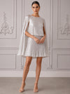 Metallic Foil Chiffon A-Line Crew Neck Cocktail Dresses with Caps